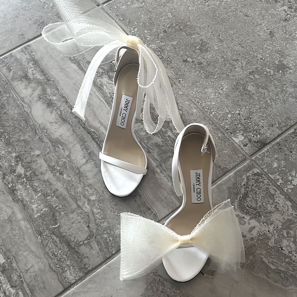 Jimmy Choo Aveline 100 Sandals w/Asymmetric Grosgrain Mesh Fascinator Bows NEW - Picture 10 of 16